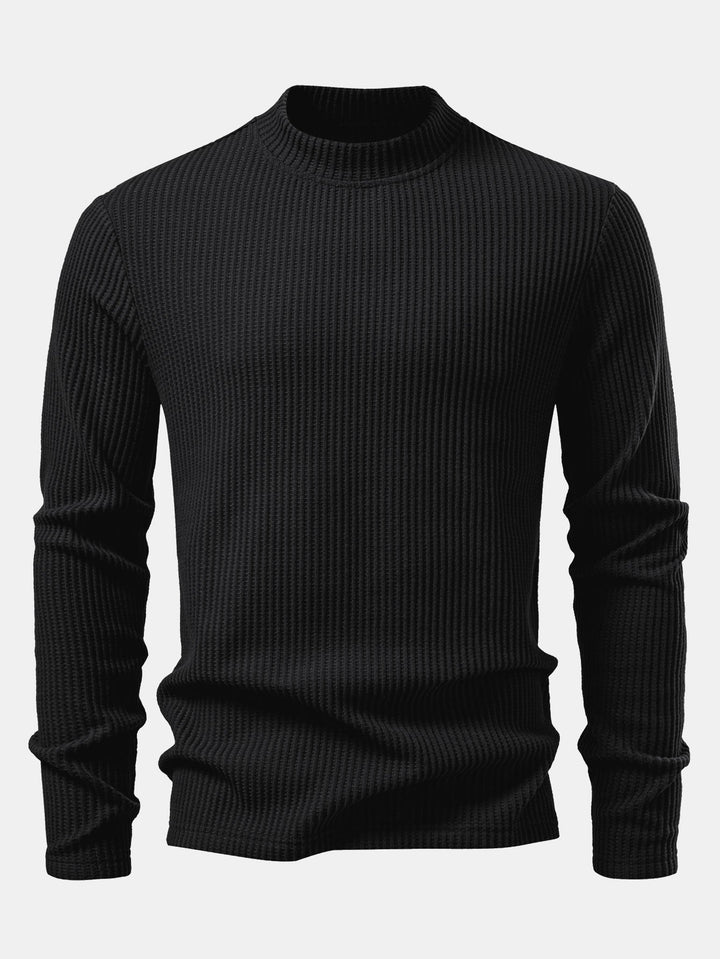 Camiseta de Manga Larga de Waffle con Cuello Alto y Pantalones de Waffle Tejidos con Cordón