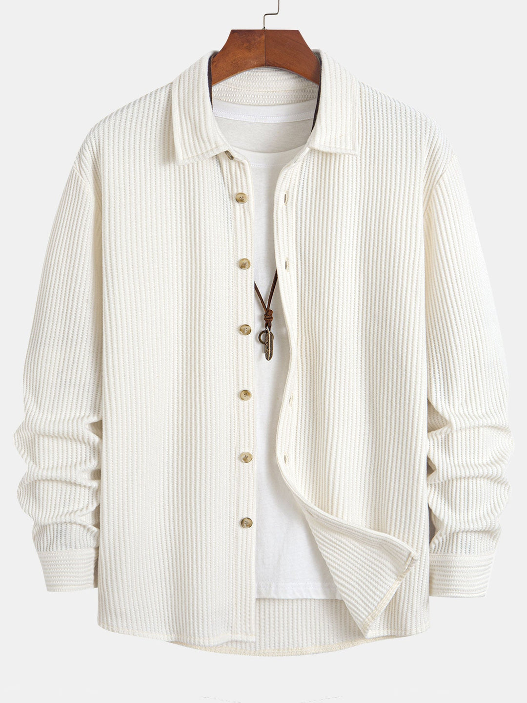 Camisa de Manga Larga de Waffle con Botones y Pantalones de Waffle Tejidos con Cordón