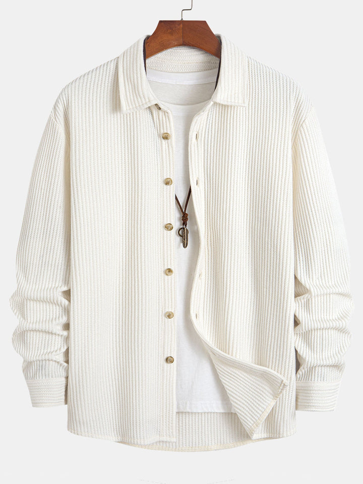 Camisa de Manga Larga de Waffle con Botones y Pantalones de Waffle Tejidos con Cordón