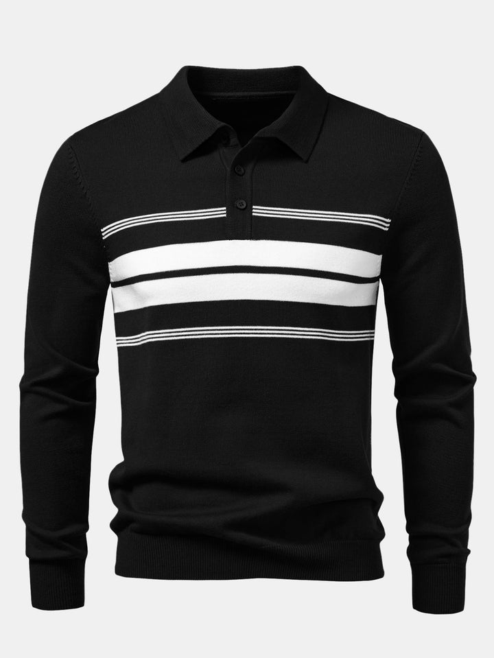 Polo de Punto de Rayas de Manga Larga