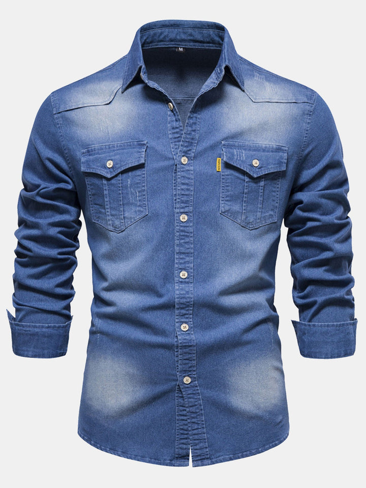 Camisa Vaquera de Mezclilla Lavada con Bolsillos