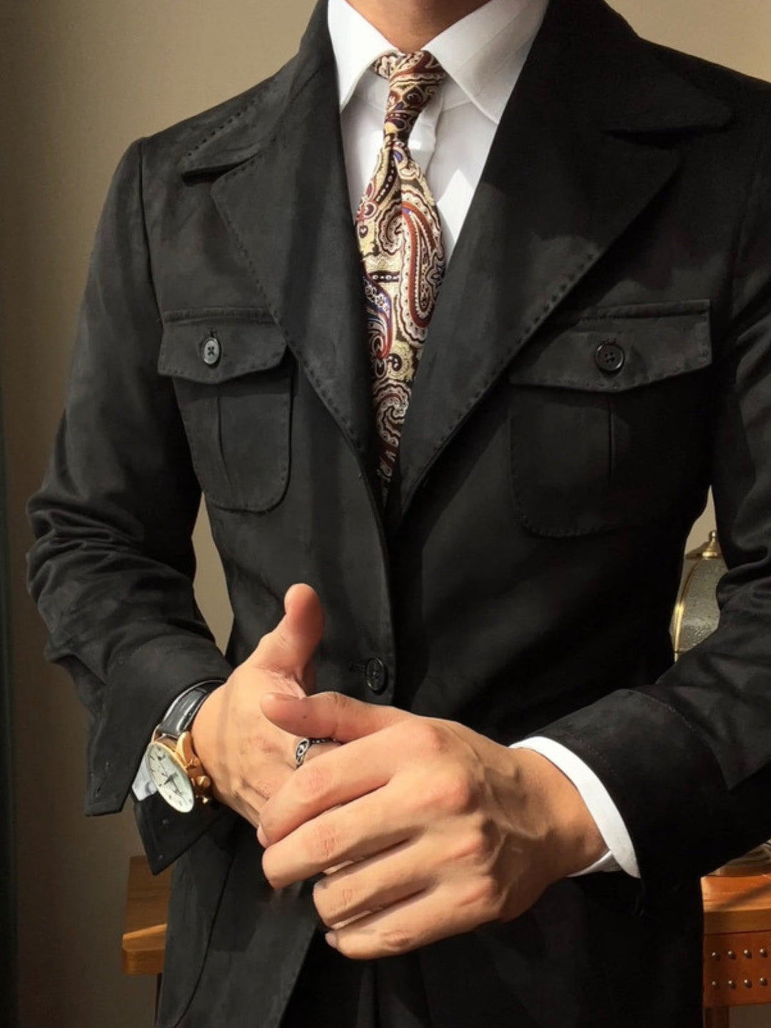 Chaqueta de Gamuza de Terciopelo Slim Fit Italiana Estilo Old Money