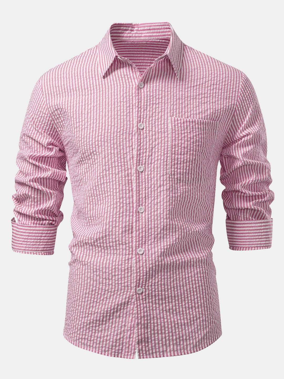 Camisa a Rayas Seersucker con Botones y Pantalones de Lino de Pierna Recta