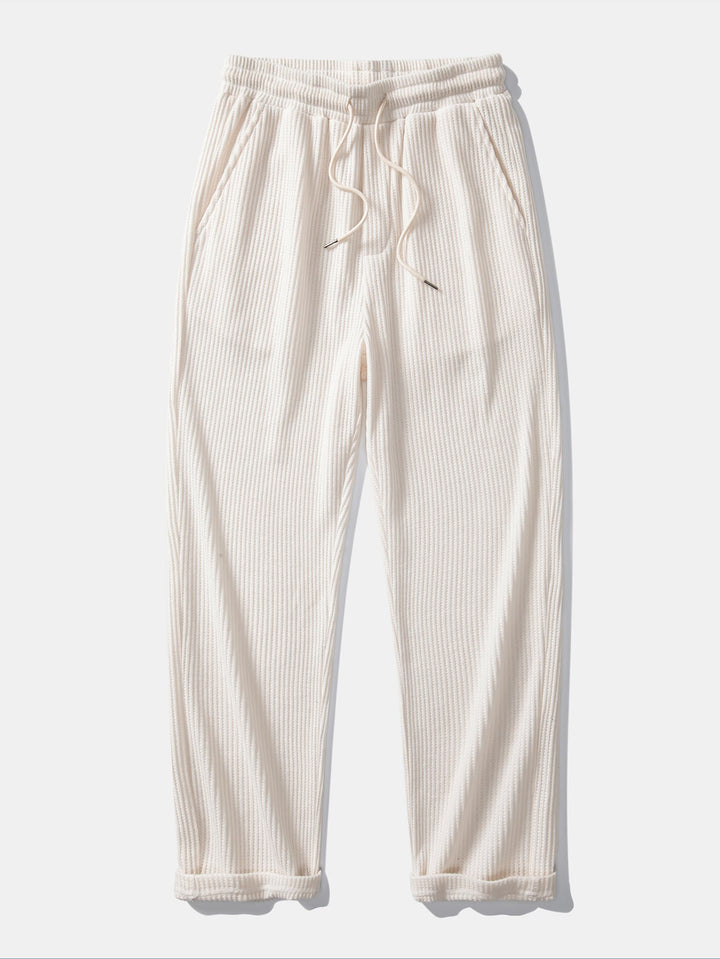 Camisa de Waffle con Botones y Pantalones de Waffle Tejidos con Cordón