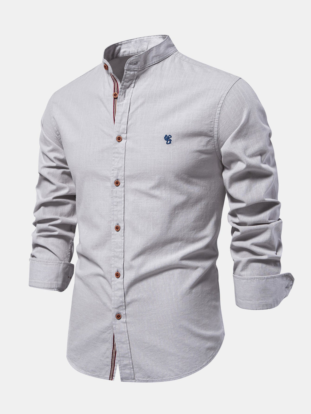 Chemise à manches longues avec col montant en look lin