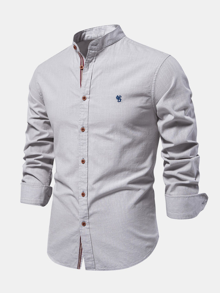 Chemise à manches longues avec col montant en look lin