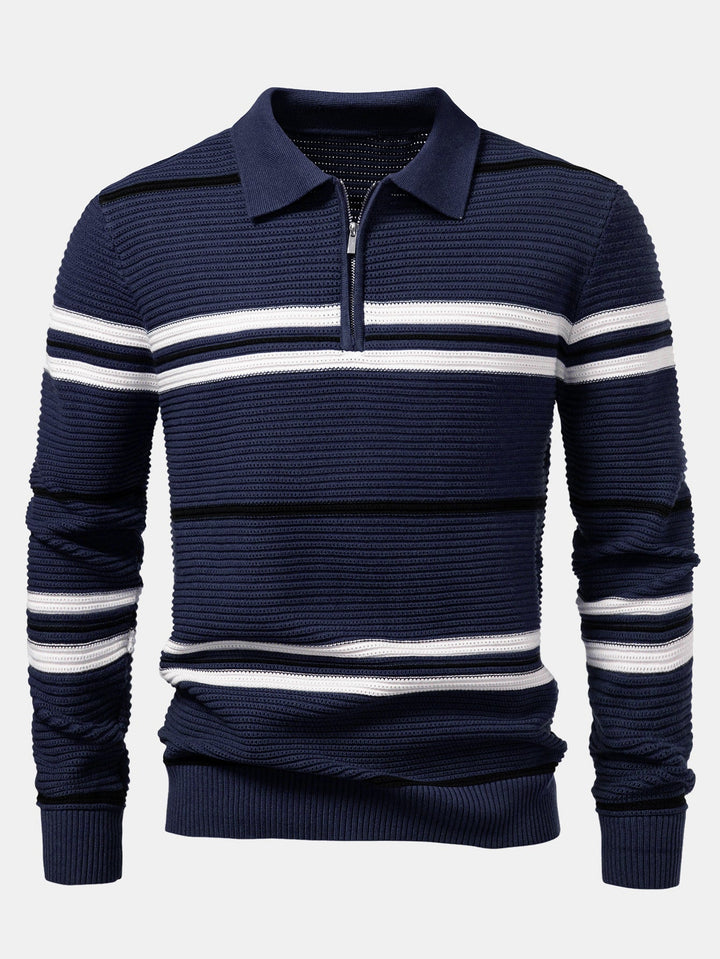 Polo de Punto Texturizado con Rayas y Cremallera