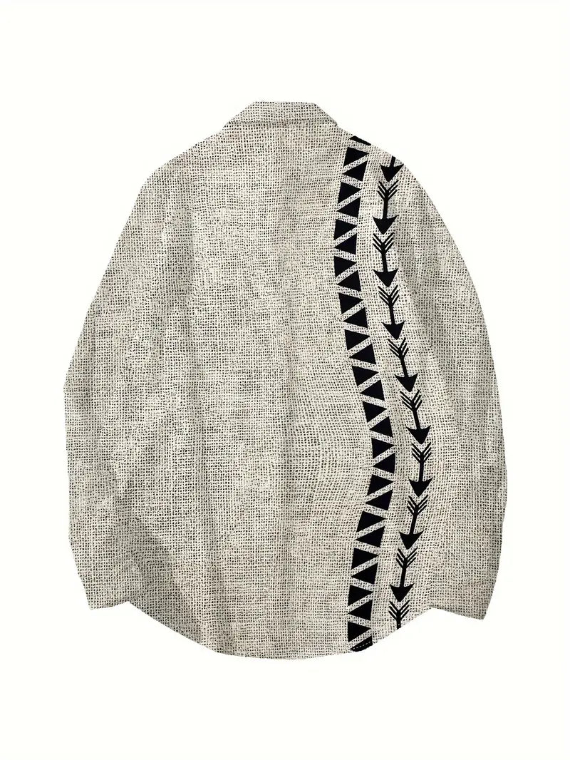 HOMBRE | CAMISA CASUAL CON CUELLO MAO Y ESTAMPADO TRIBAL TÓTEM 3D