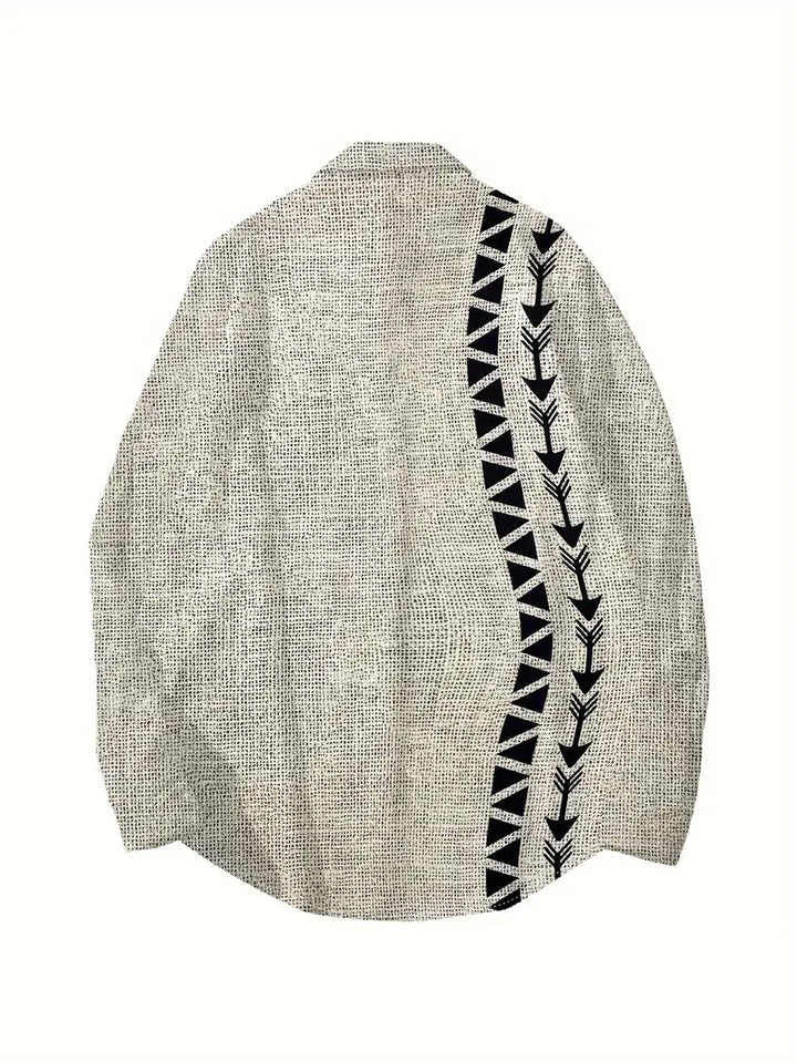 HOMBRE | CAMISA CASUAL CON CUELLO MAO Y ESTAMPADO TRIBAL TÓTEM 3D