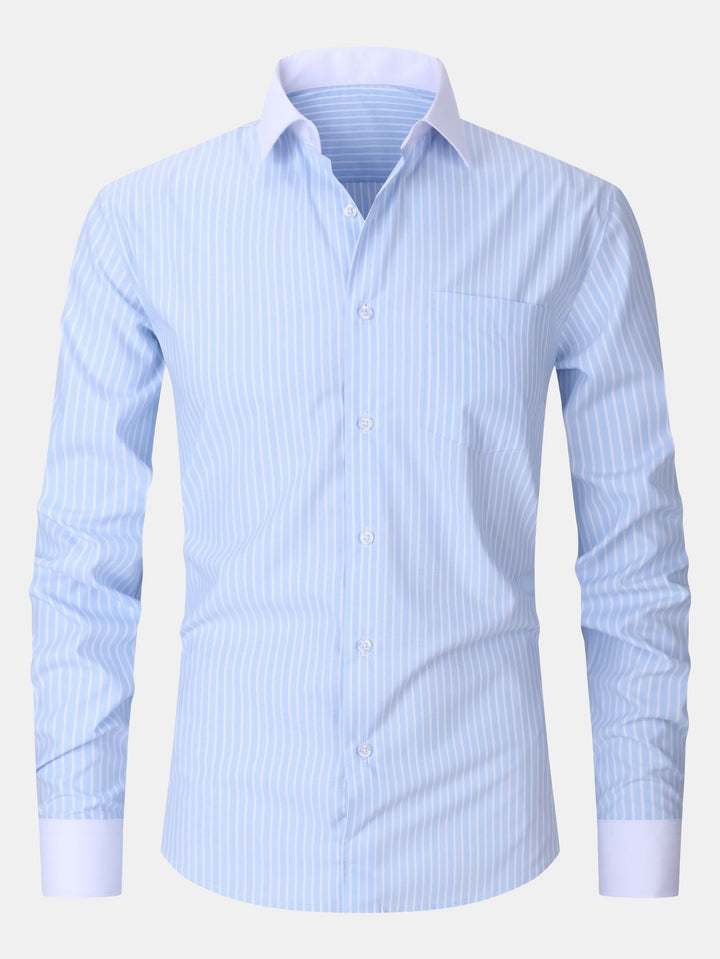 Chemise à Rayures avec Col Contrasté