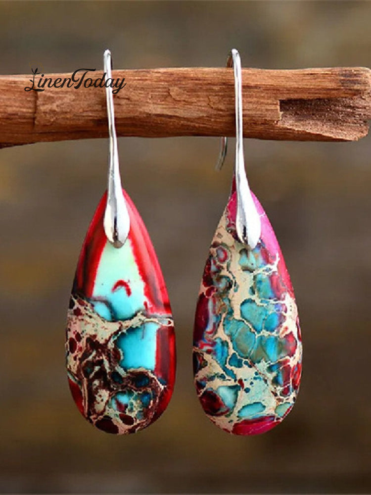 Pendientes de Mujer con Piedra Emperador en Forma de Gota Natural