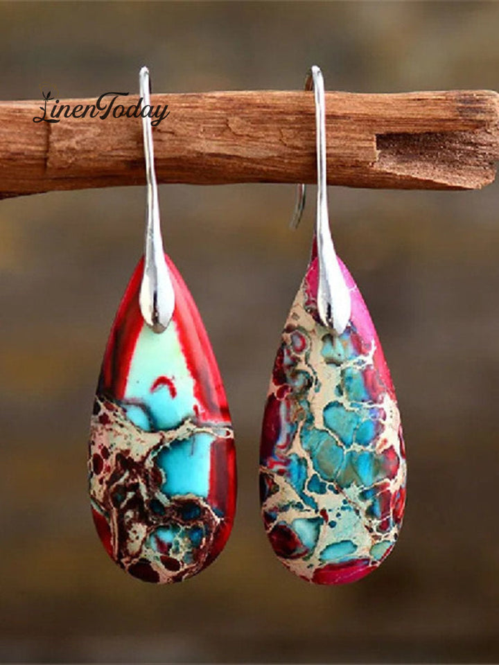 Pendientes de Mujer con Piedra Emperador en Forma de Gota Natural