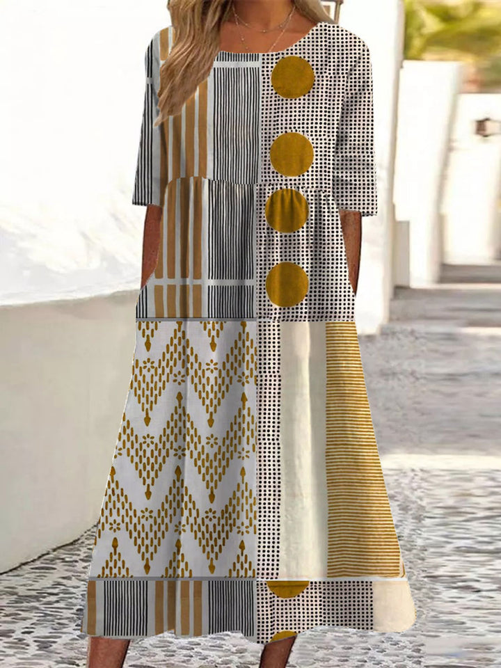 Camisa Vintage de Mujer con Estampado de Geometría Abstracta
