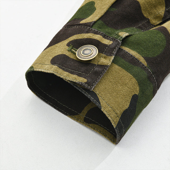 Chaqueta retro de lona camuflada con solapa para hombre