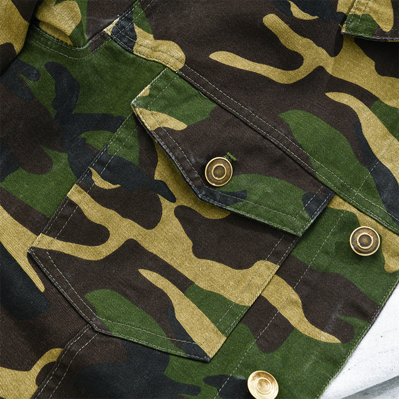 Chaqueta retro de lona camuflada con solapa para hombre