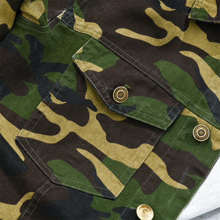 Chaqueta retro de lona camuflada con solapa para hombre