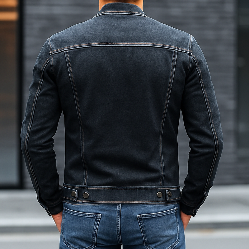 Chaqueta vaquera de ajuste slim con cuello de béisbol lavada vintage para hombre