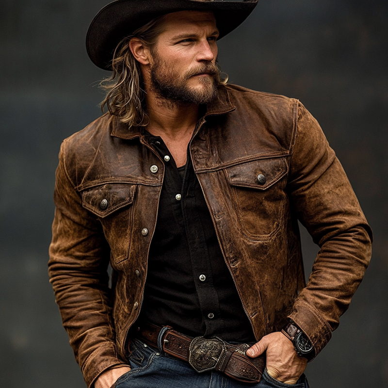 Chaqueta de cuero PU desgastada con solapa vintage para hombre