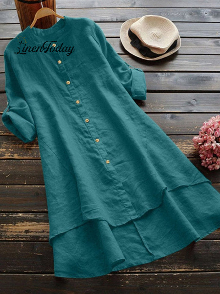 Camisa Holgada de Mujer de Lino y Color Sólido