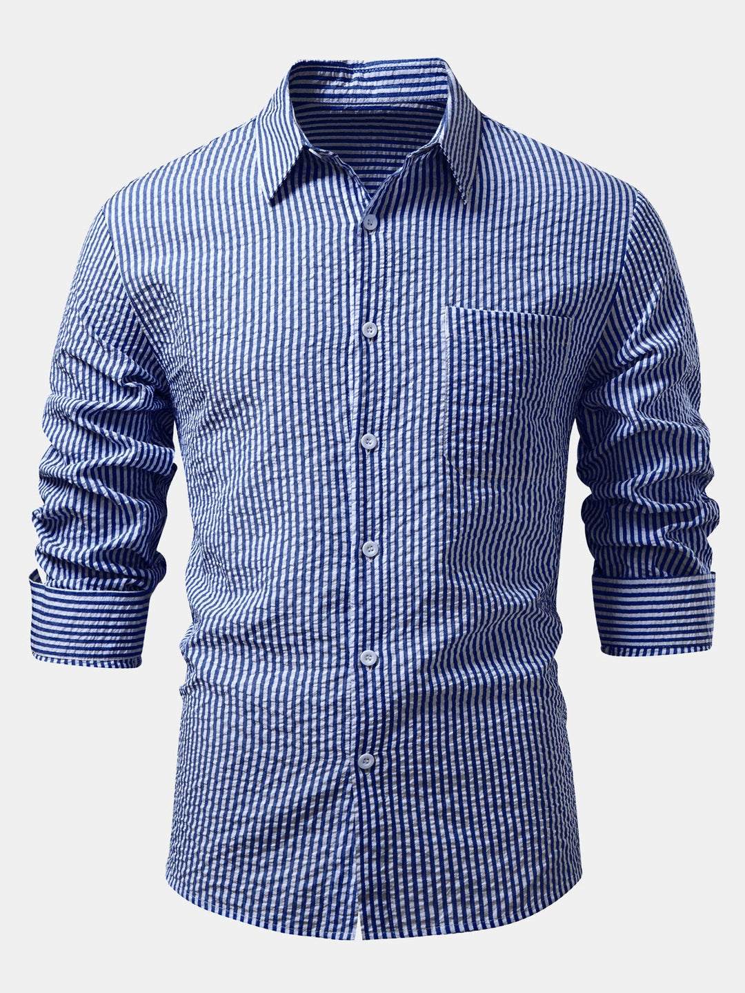 Camisa a Rayas Seersucker con Botones y Pantalones de Lino de Pierna Recta