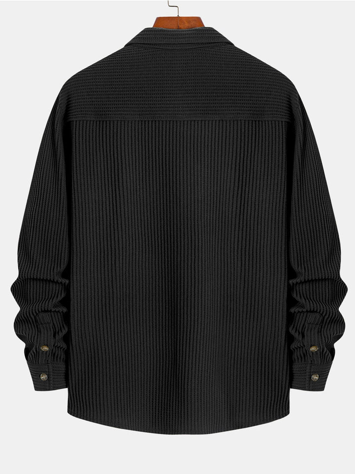 Camisa de Manga Larga de Waffle con Botones y Pantalones de Waffle Tejidos con Cordón