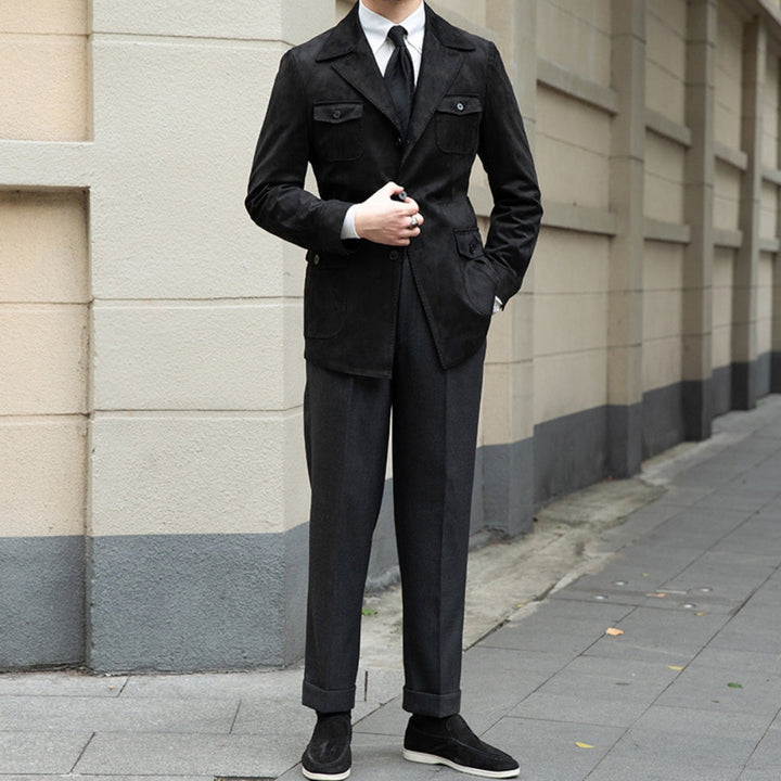 Chaqueta de Gamuza de Terciopelo Slim Fit Italiana Estilo Old Money