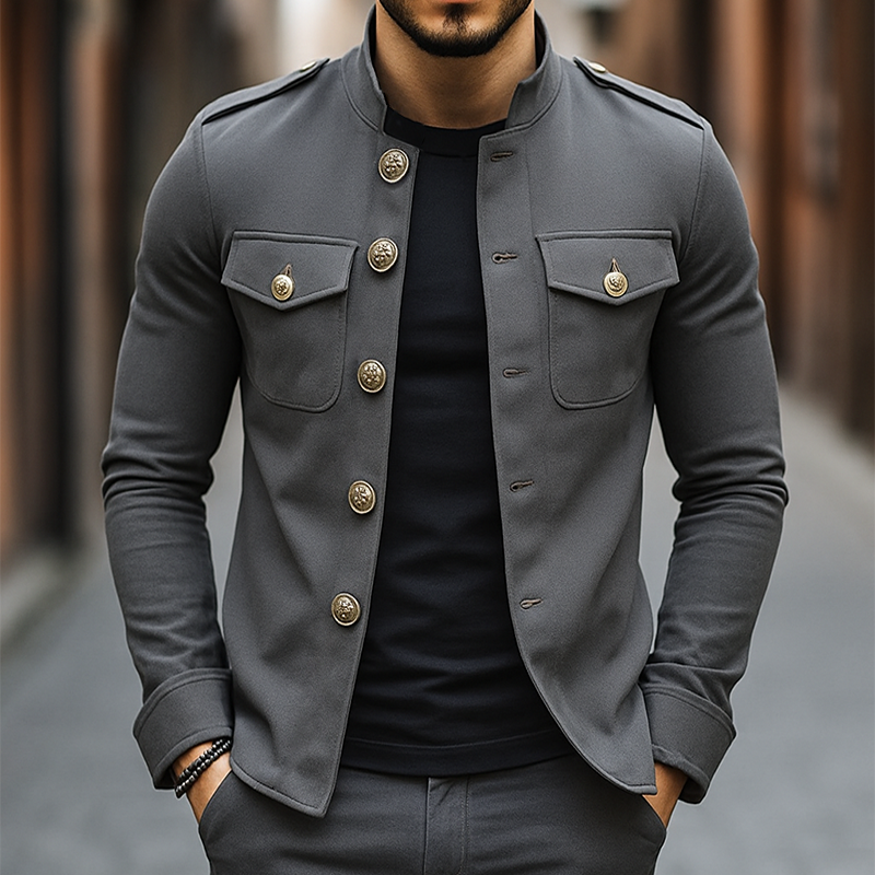 Chaqueta casual sólida de cuello mao para hombre