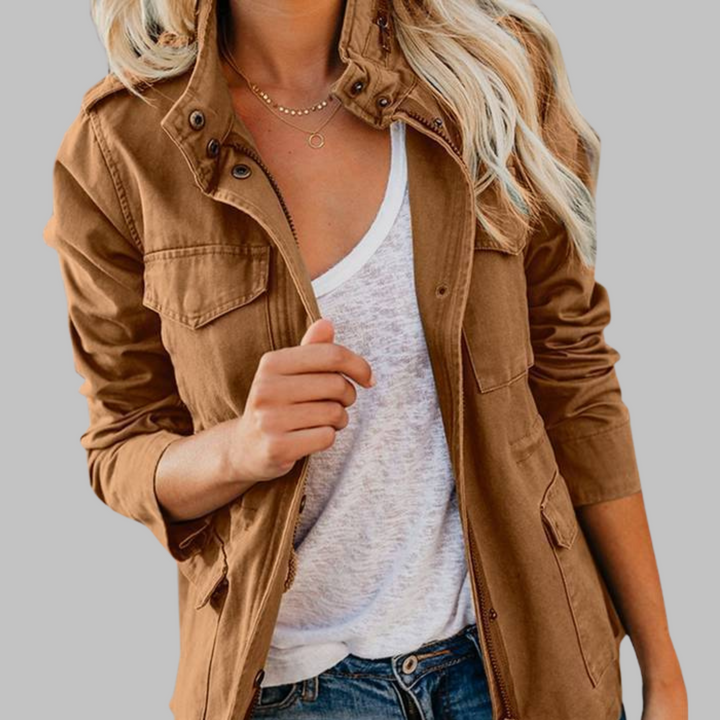 OLGA - Chaqueta Militar Vintage con Cremallera y Botones