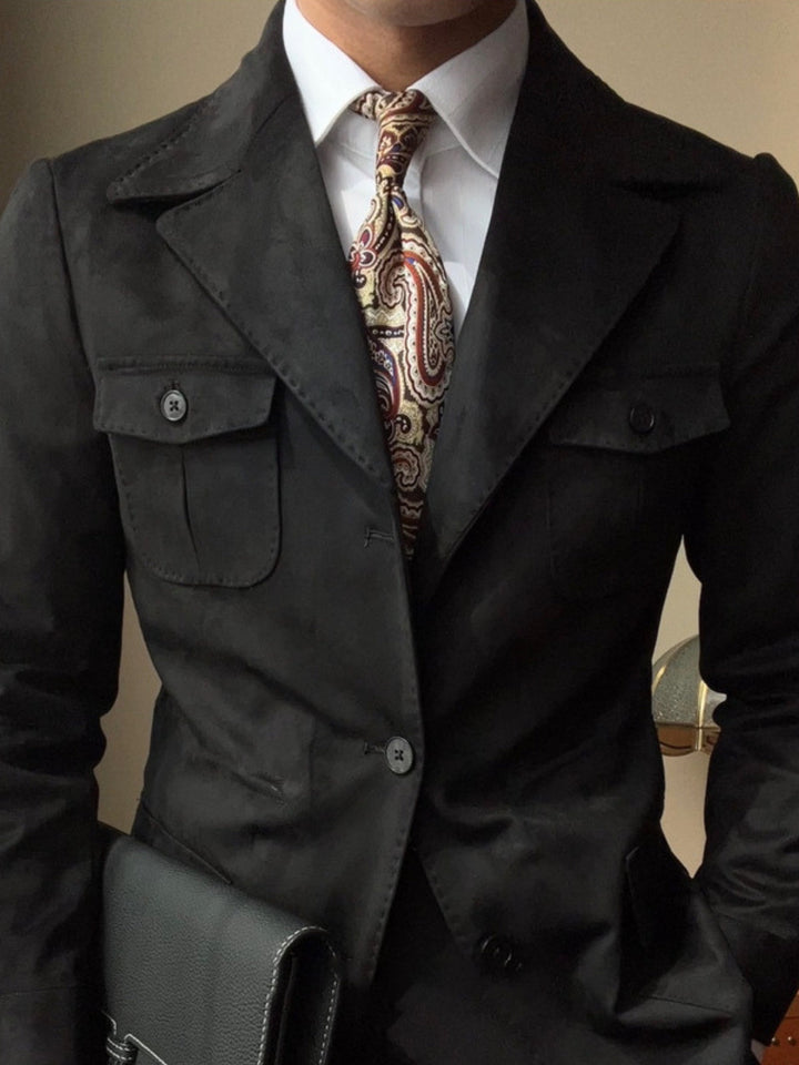 Chaqueta de Gamuza de Terciopelo Slim Fit Italiana Estilo Old Money