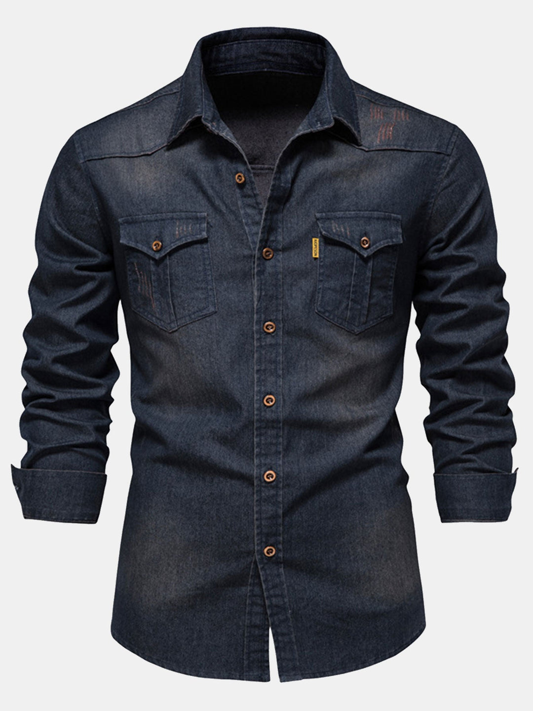 Camisa Vaquera de Mezclilla Lavada con Bolsillos