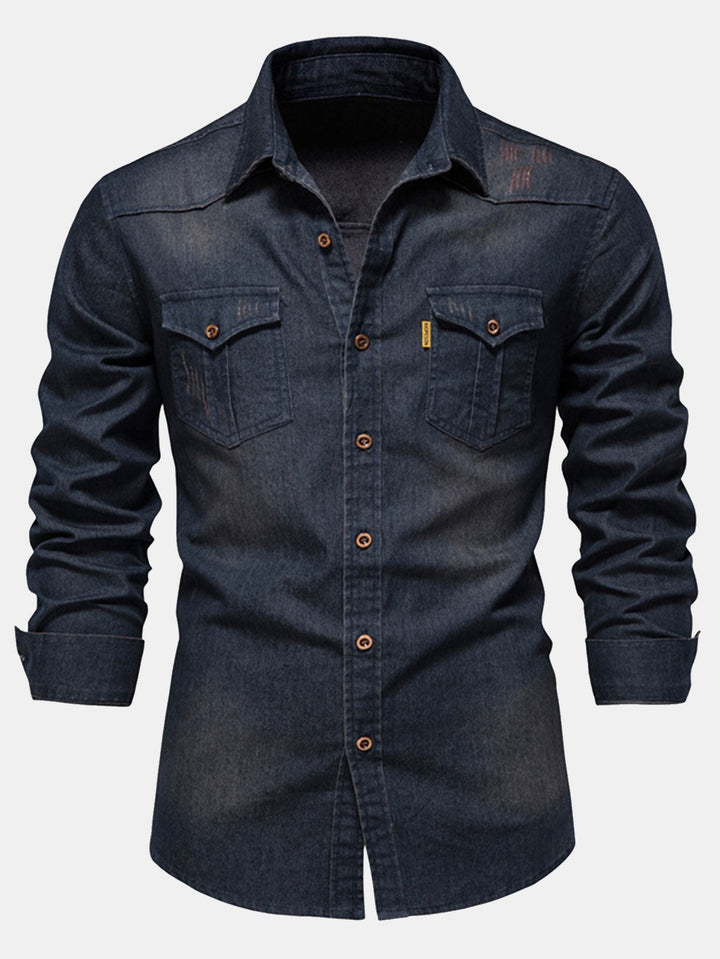 Camisa Vaquera de Mezclilla Lavada con Bolsillos
