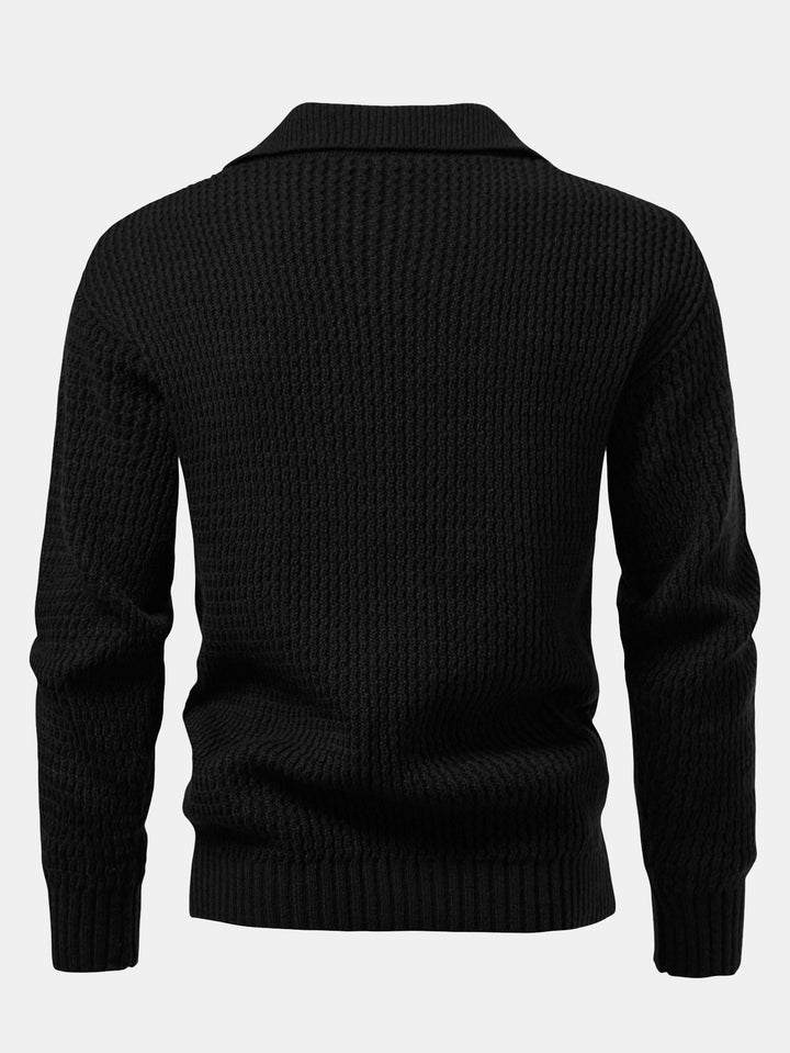 Polo de Punto Jacquard con Ondas y Cuello en V de Manga Larga
