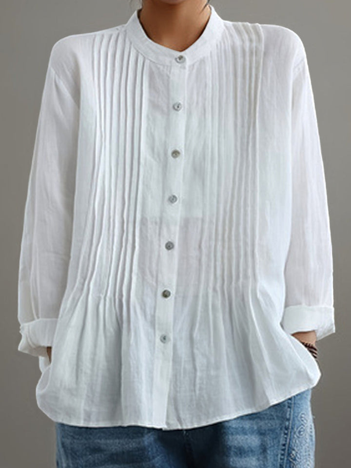 Camisa Plisada Casual de Algodón y Lino para Mujer