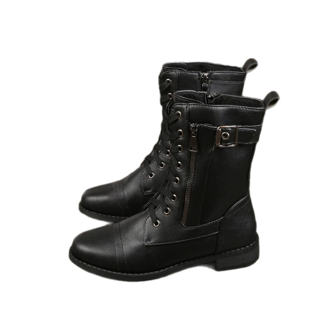 Botas Ortopédicas de Cuero para Mujer con Punta Redonda y Cremallera Lateral