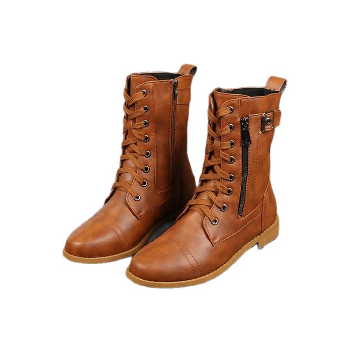 Botas Ortopédicas de Cuero para Mujer con Punta Redonda y Cremallera Lateral