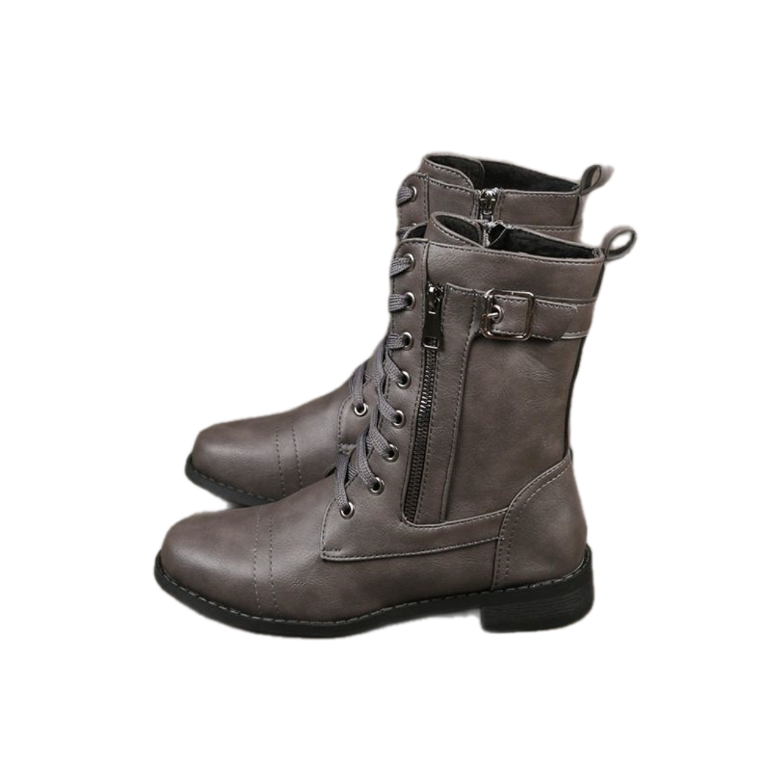 Botas Ortopédicas de Cuero para Mujer con Punta Redonda y Cremallera Lateral