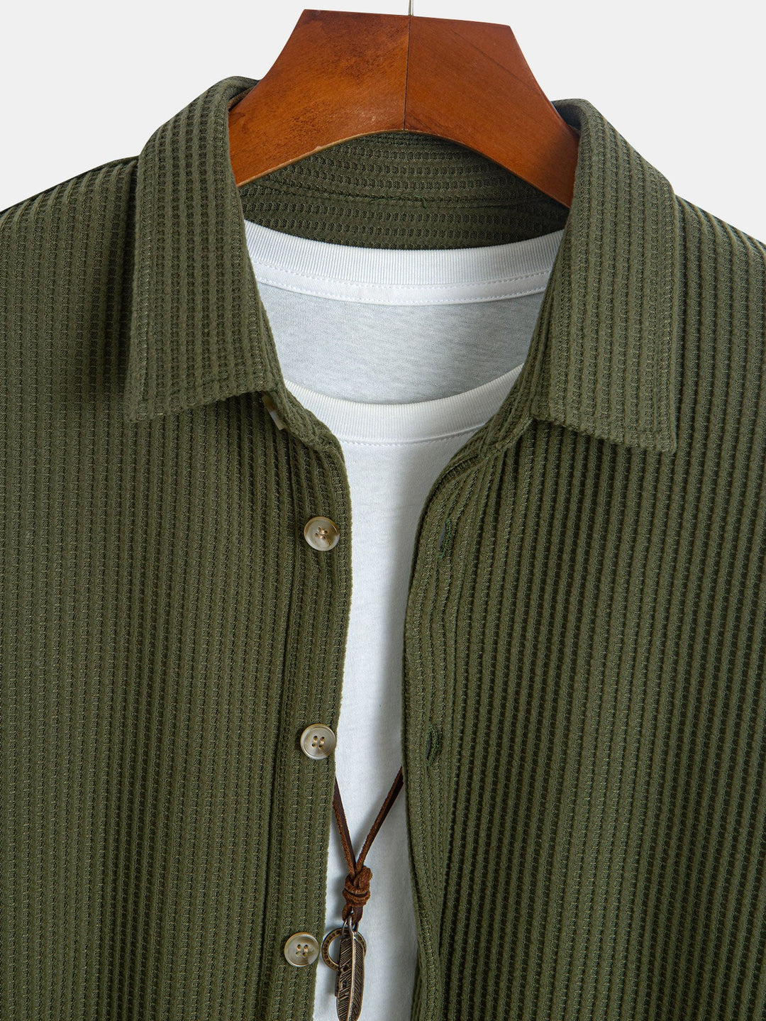 Camisa de Manga Larga de Waffle con Botones y Pantalones de Waffle Tejidos con Cordón