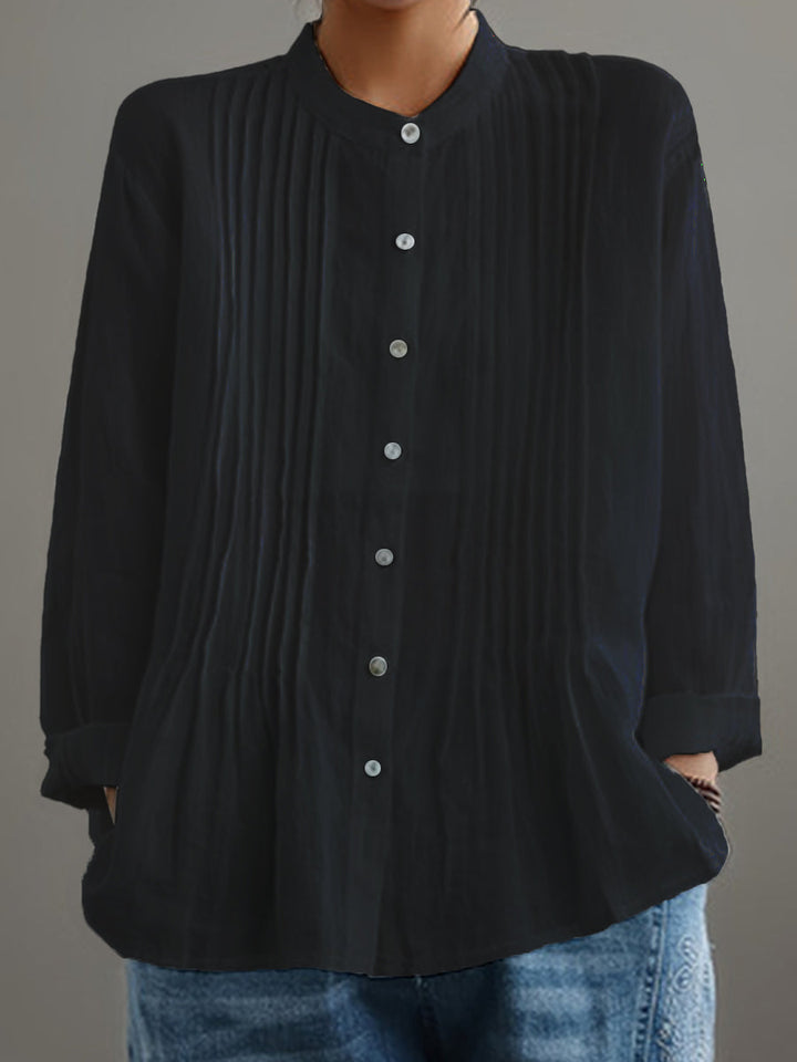 Camisa Plisada Casual de Algodón y Lino para Mujer