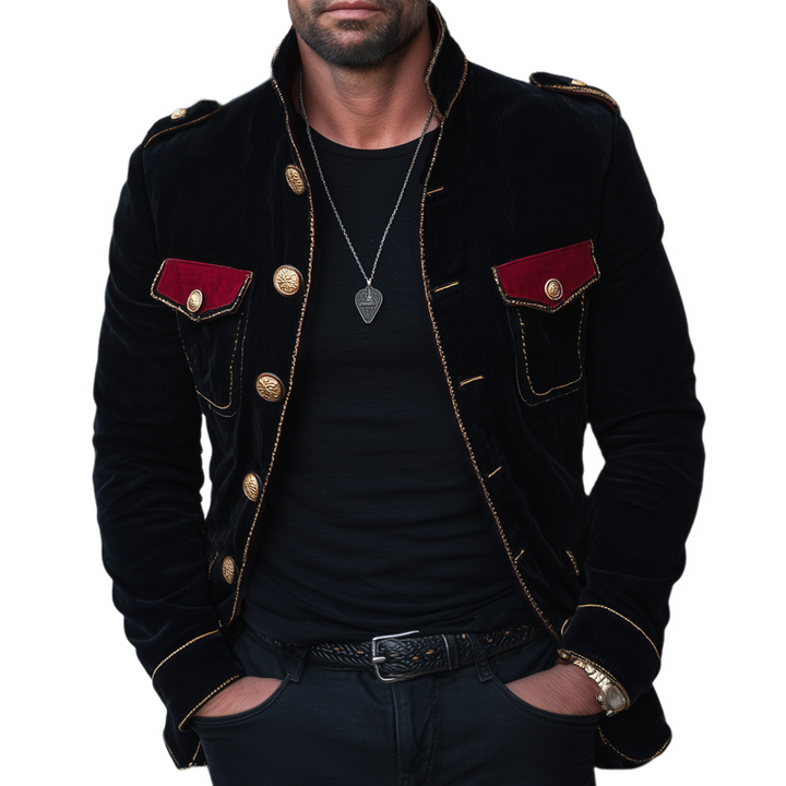 Chaqueta vintage de terciopelo con cuello mao y múltiples botones para hombre