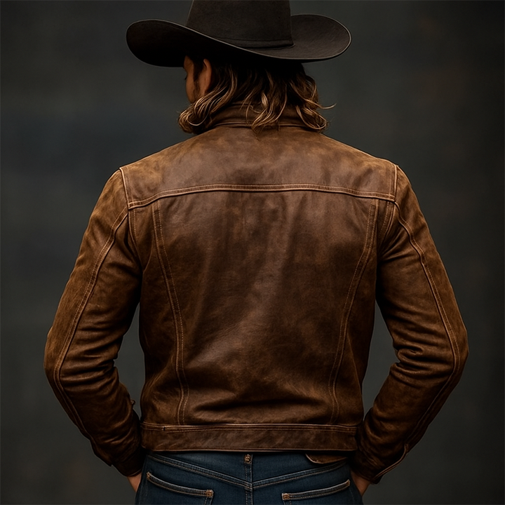 Chaqueta de cuero PU desgastada con solapa vintage para hombre