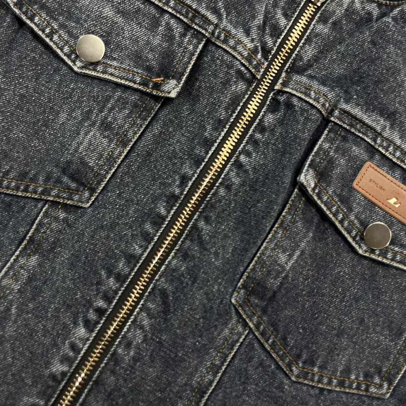 Chaqueta vaquera de ajuste slim con cuello de béisbol lavada vintage para hombre