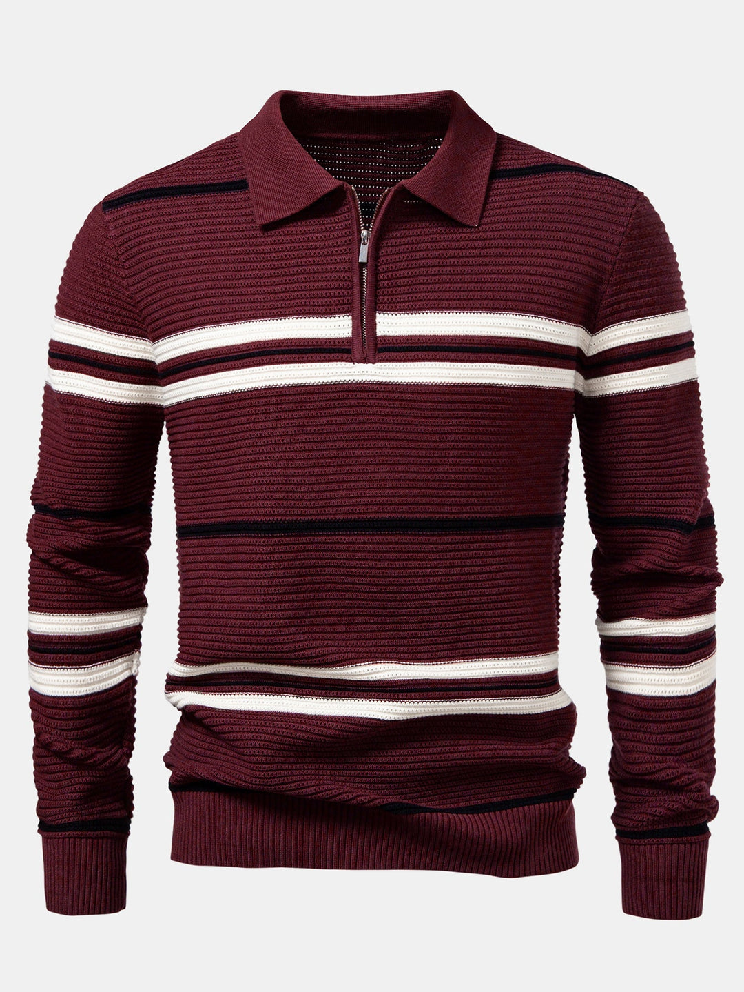 Polo de Punto Texturizado con Rayas y Cremallera