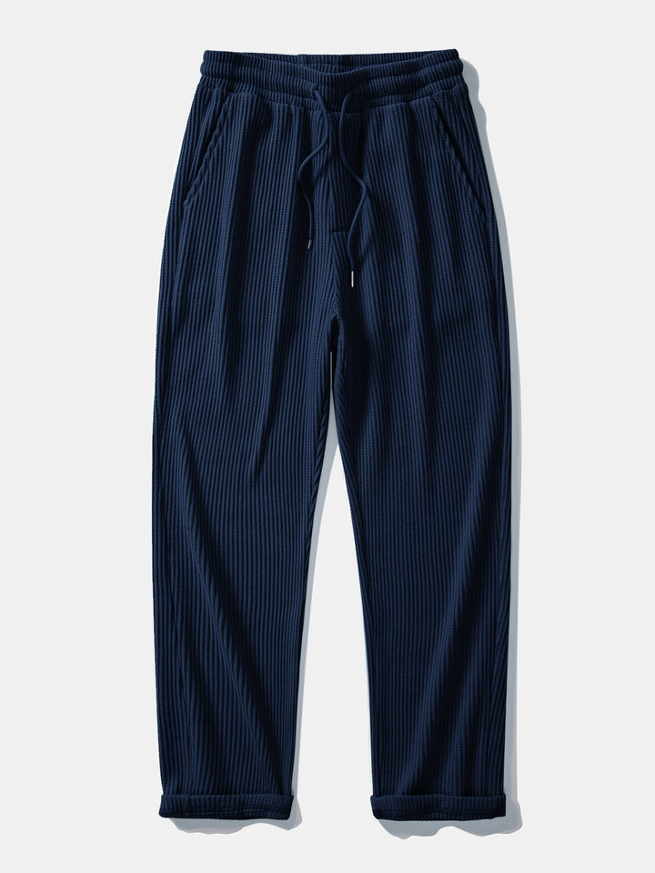 Polo de Manga Larga de Waffle Tejido y Pantalones de Waffle Tejidos con Cordón