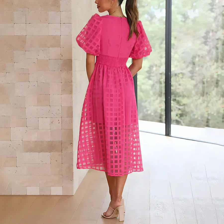Cindy | Vestido midi clásico con mangas abullonadas