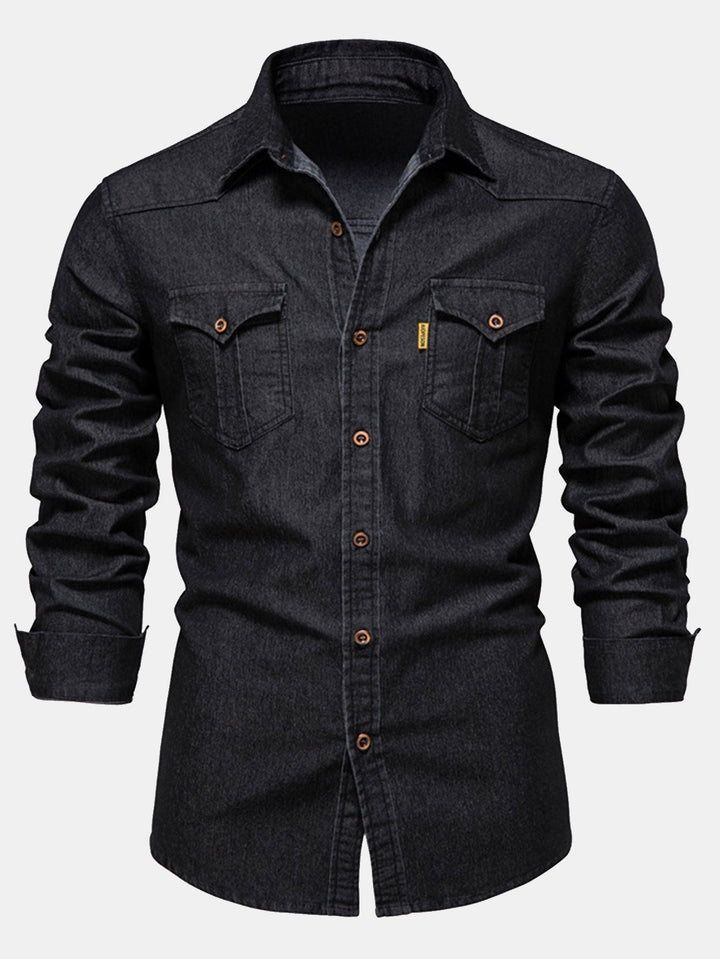 Camisa Vaquera de Mezclilla Lavada con Bolsillos