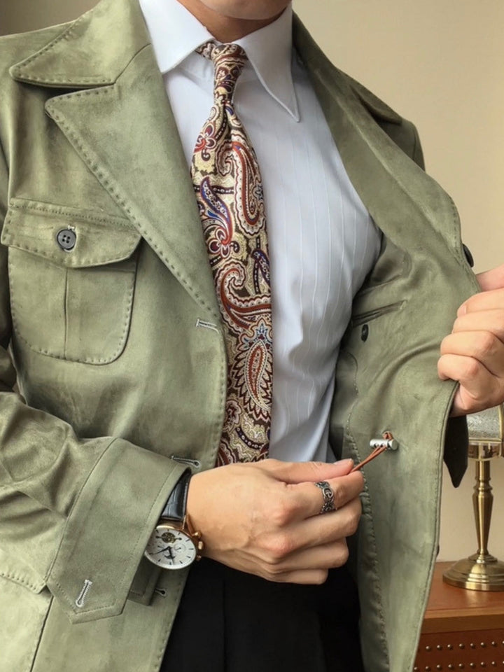 Chaqueta de Gamuza de Terciopelo Slim Fit Italiana Estilo Old Money