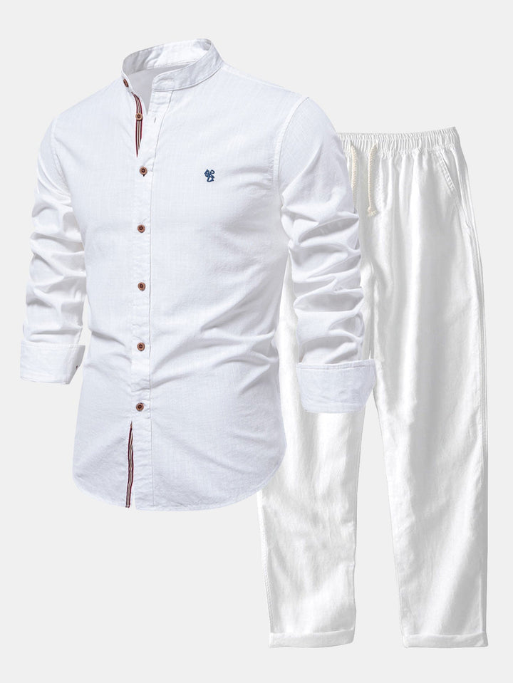 Camisa de Manga Larga con Cuello Mao Estilo Lino