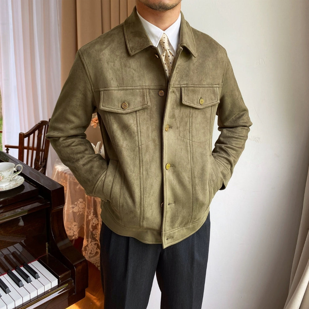 Chaqueta Casual de Gamuza con Solapa Estilo Old Money