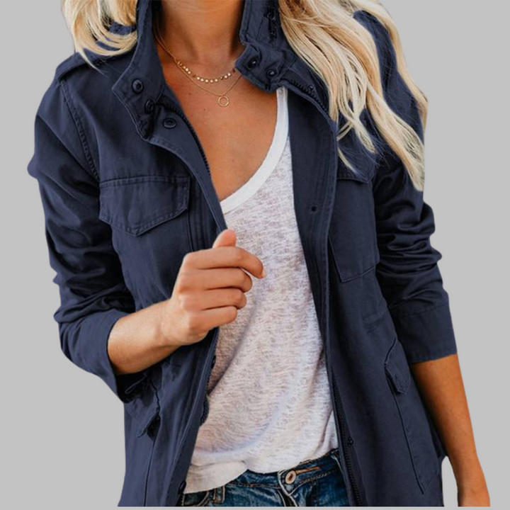 OLGA - Chaqueta Militar Vintage con Cremallera y Botones