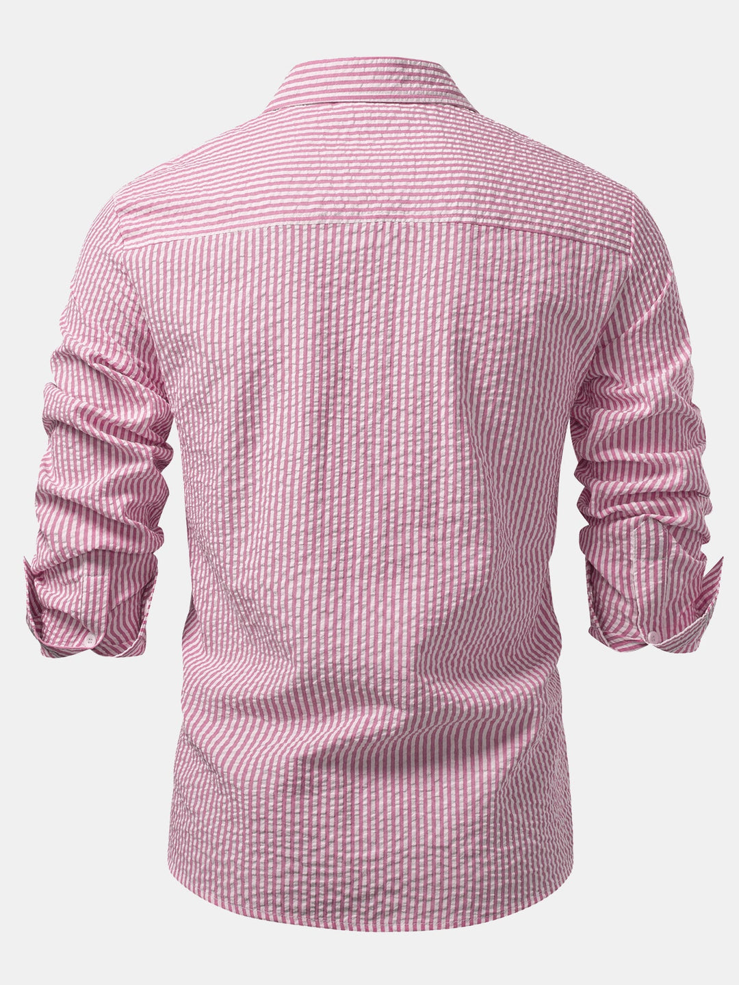 Camisa a Rayas Seersucker con Botones y Pantalones de Lino de Pierna Recta
